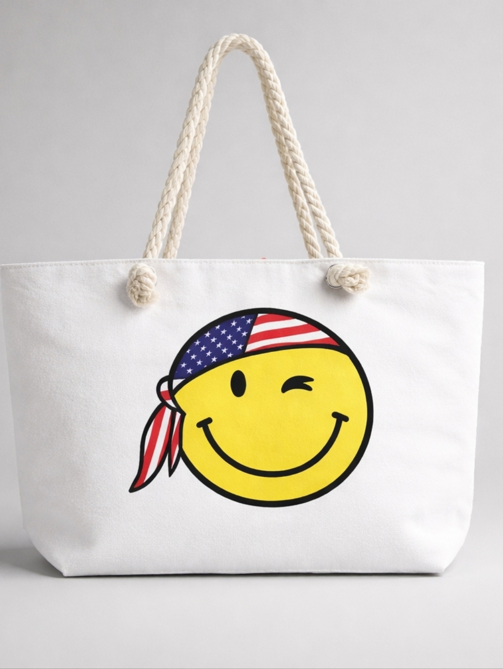 White USA Smiley Face BeachTote Bag